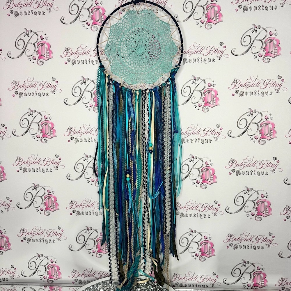 Handcrafted Dreamcatcher with Blue and Green Accents long big decor wall boho